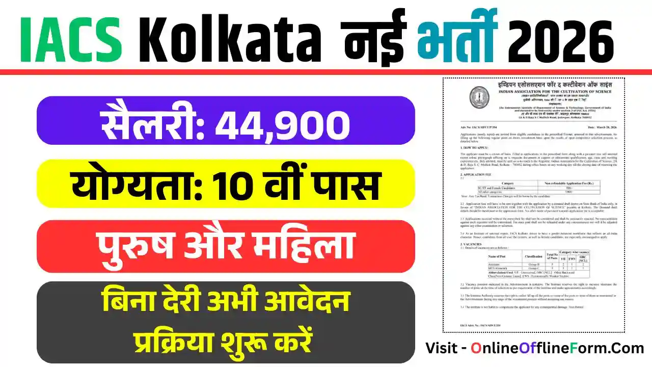 IACS Kolkata Recruitment 2026 Apply Offline
