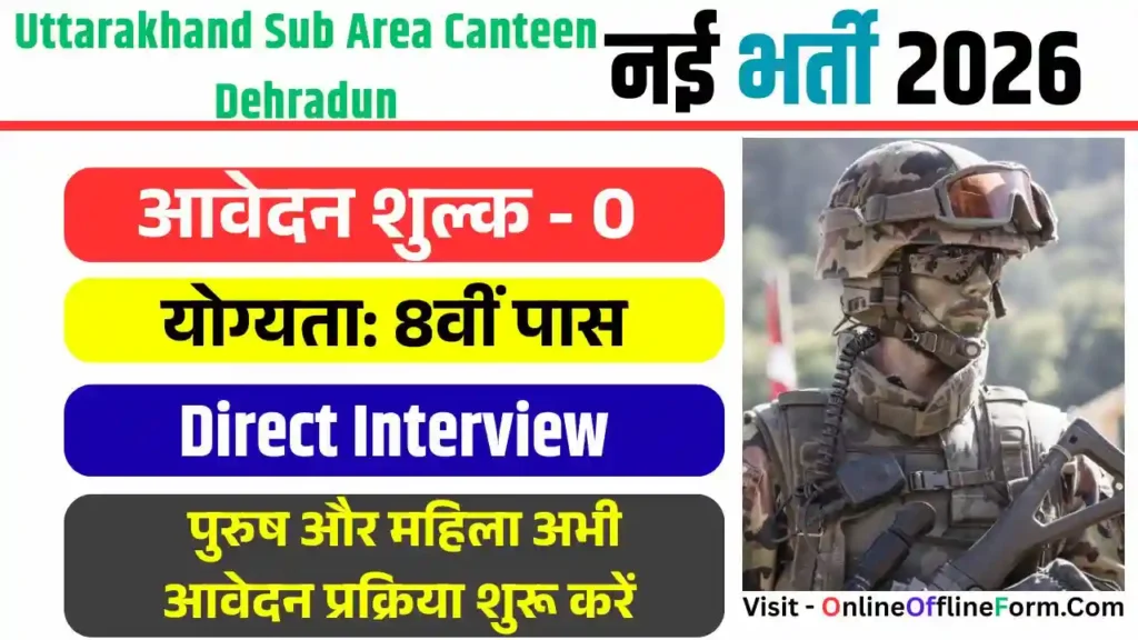 Uttarakhand Sub Area Canteen Dehradun Recruitment 2026